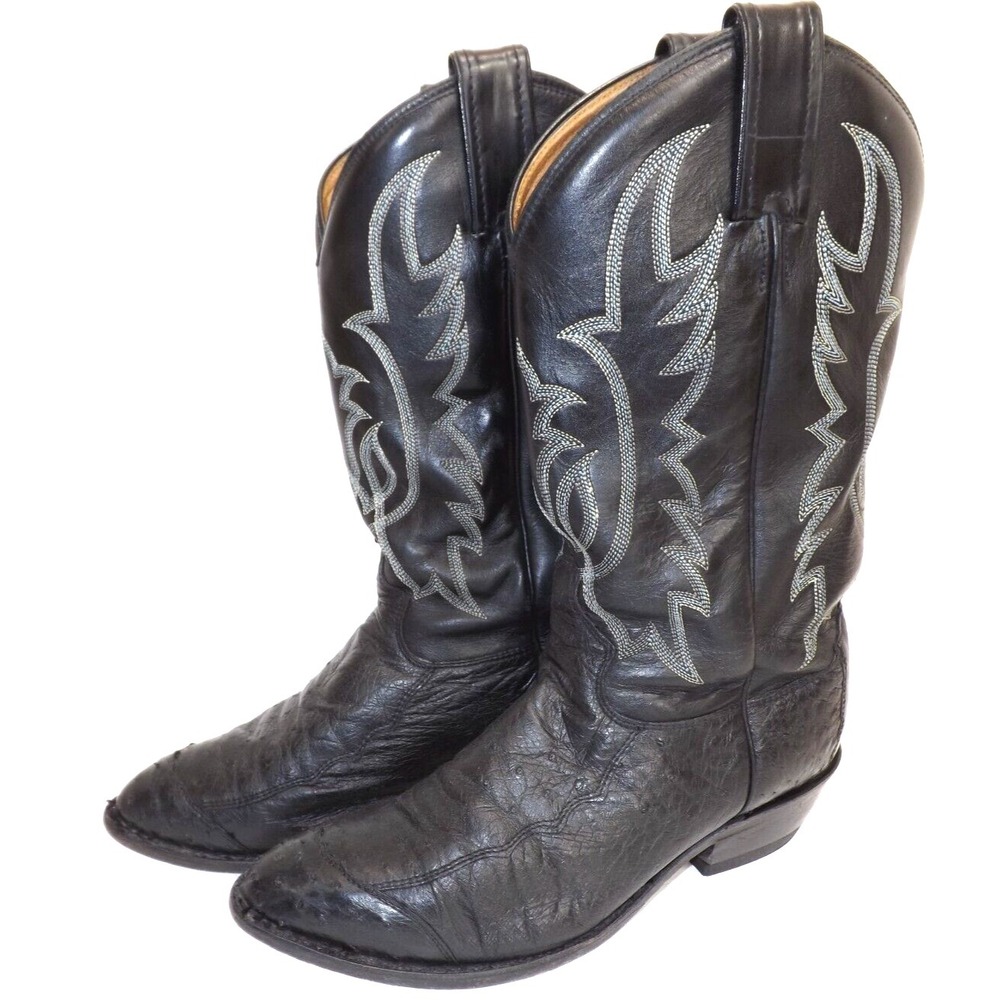Tony Lama Black Label Smooth & Quill Ostrich skin Black Boots - Men's size 9 EE